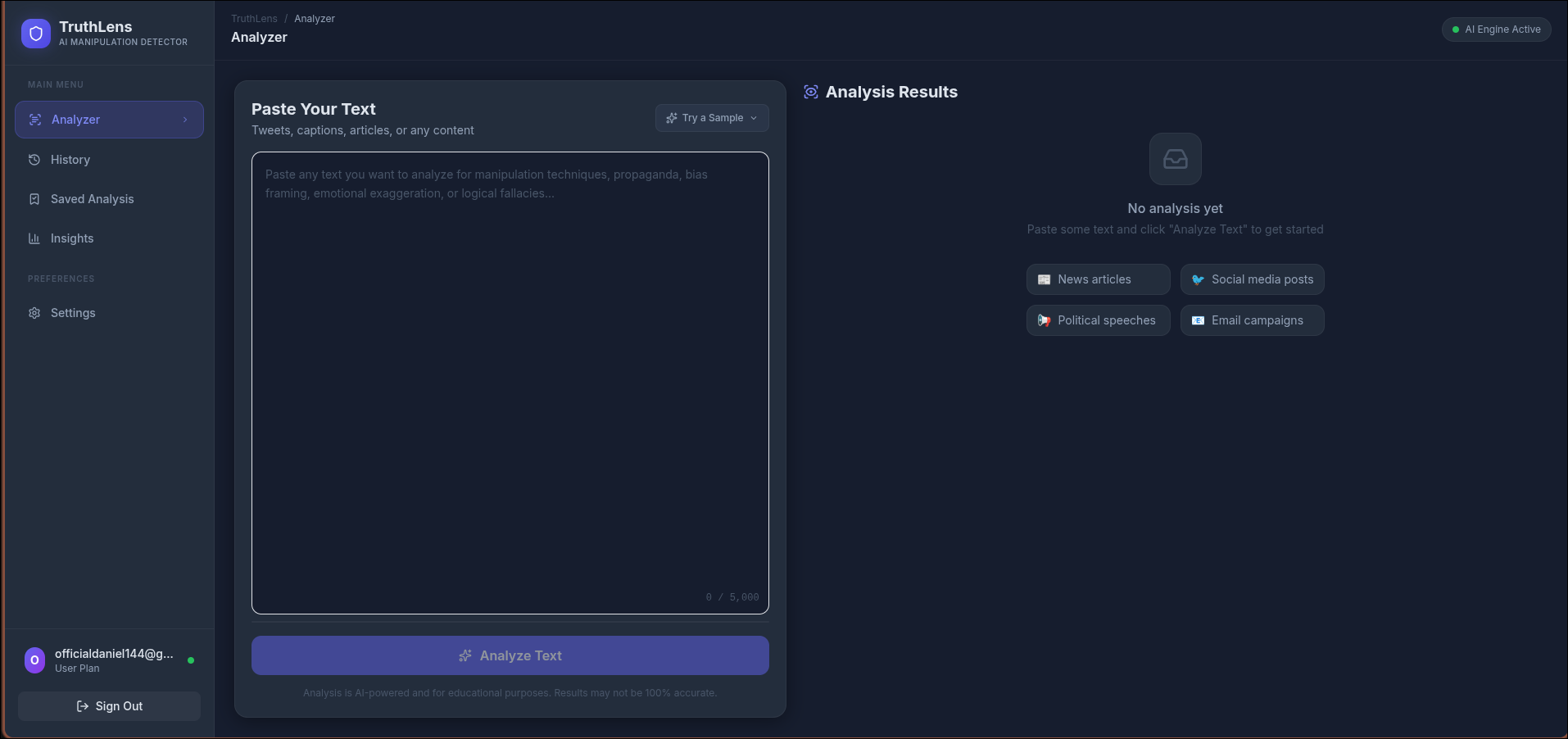 TRUTHLENS AI INTERFACE